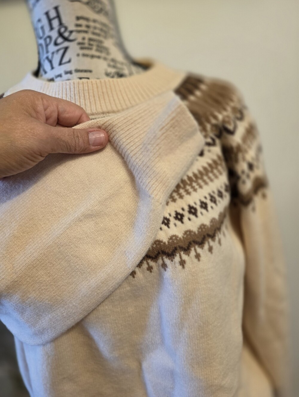 Classic Cream Fair Isle Crewneck Sweater - Picture 3 of 7